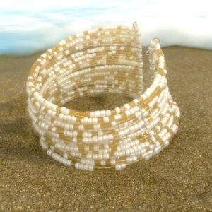 Gold\Yellow & White Layered Beaded Cuff Bracelet